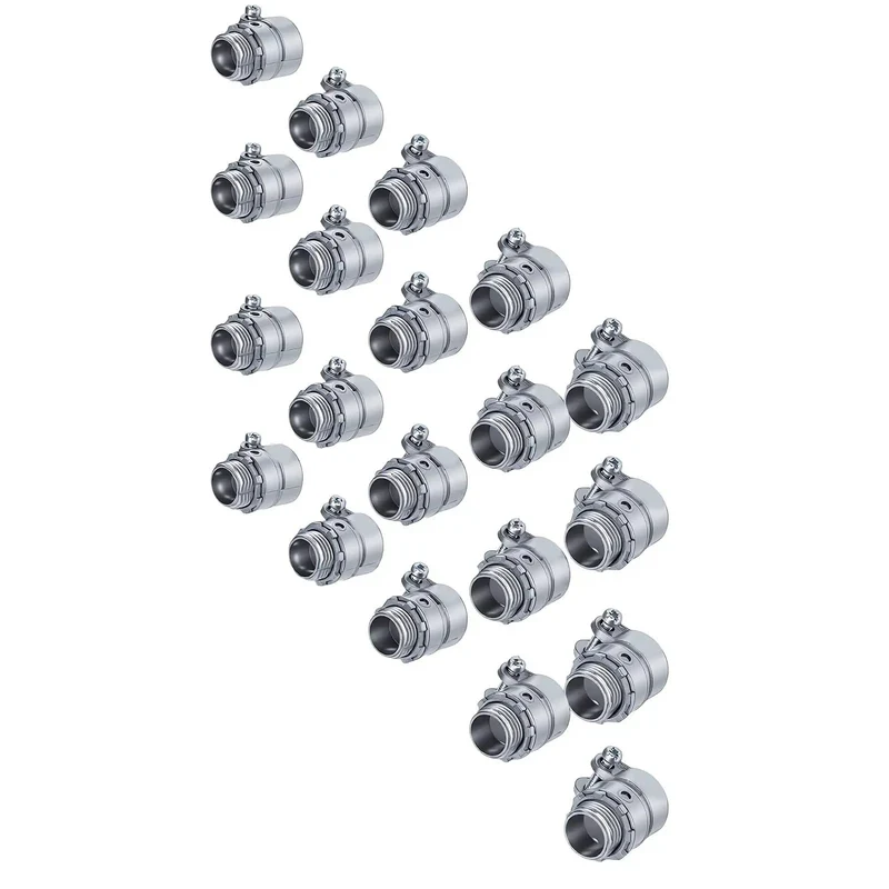 20 Pack Of 1/2 Inch Squeeze Connectors For Electrical Boxes Crafted From Zinc Alloy With Push In Installation And Durable Screw Locking Nuts Compatible With Various Conduits To Deliver A Snug Secure Fit That Locks Down Wiring Fast For Reliable Results