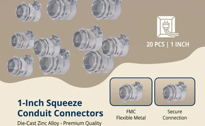 Built Like A Tank Zinc Alloy Squeeze Connectors for 1 Inch Conduit, 20-Piece Extra Heavy Duty Electrical Wire Fittings Featuring Reversible Locking Nuts