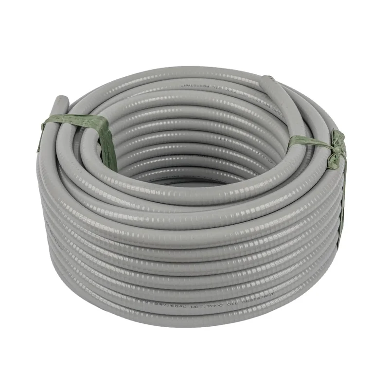 Heavy Duty Liquid Tight Flexible Pvc Conduit For Electrical Wire Protection Slick Inner Sleeve Lets You Thread Cables Easy Uv Tolerant Gray Shell Handles Rain And Grease Flawlessly Top Rated For Indoor Outdoor Jobs One Inch Wide Fifty Foot Spool