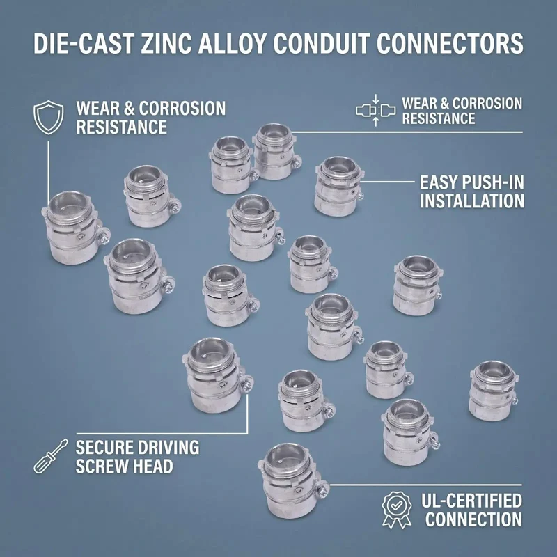 Heavy Duty 20 Piece 1 Inch Squeeze Conduit Connectors For Fmc Electrical Systems Die Cast Zinc Alloy With Reverse Locking Nut For Rock Solid Cable Seals And No Fuss Install